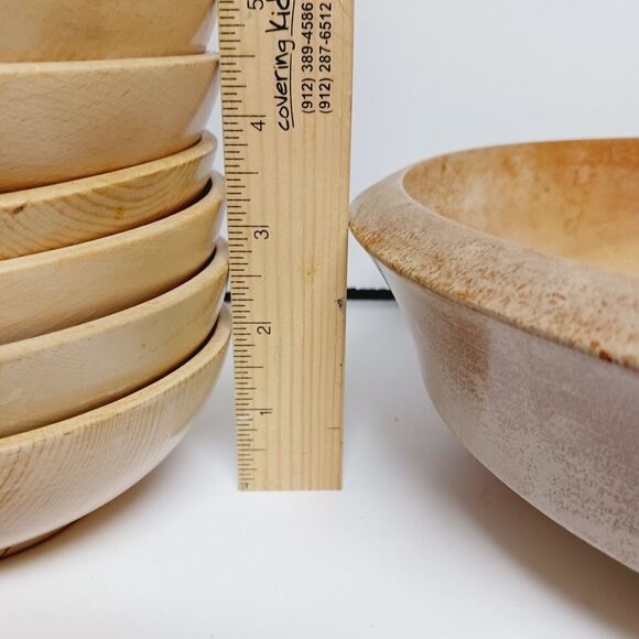 7 PC Wooden Salad Bowl Set Distressed Rustic Retro Wood Handmade Japan Vintage - Picture 7 of 16